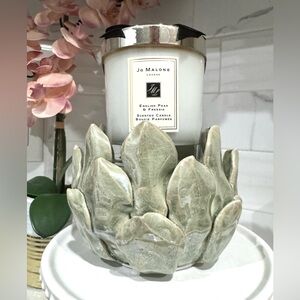 Green lotus flower Leaf Ceramic candle Holder